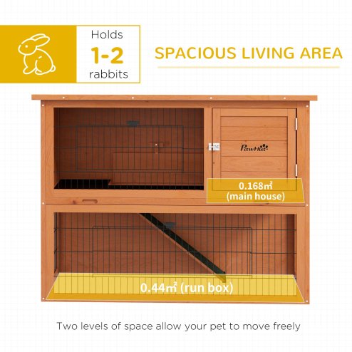 PawHut Rabbit Hutch Guinea Pig Hutch Wooden with No-Leak Tray, Asphalt Roof, Antiseptic Wood Outdoor for 1-2 Rabbits 120 x 50 x 92cm - Orange