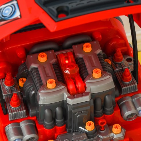 HOMCOM Kids Truck Engine Toy Set, Toddler Educational Car Service Station Playset, Take Apart Workshop, w/ RC Car Key, Steering wheel, Horn, Light, for 3-5 Years Old Red