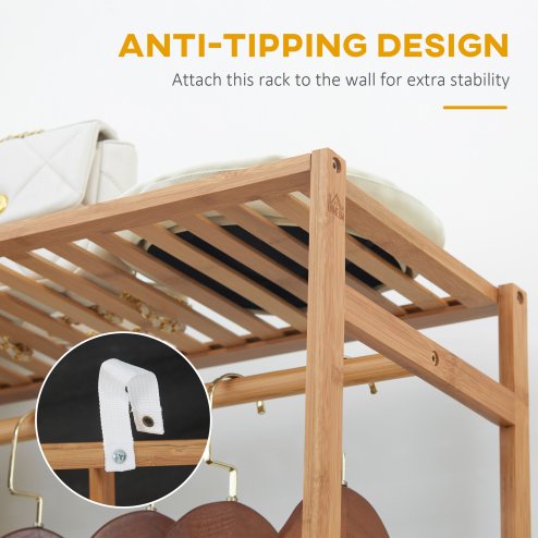 HOMCOM Bamboo Clothes Rail for Bedroom, Garment Rack with 6-Tier Storage Shelf and Hanging Rod, Clothes Rack for Living Room, Entryway, Natural Wood Effect