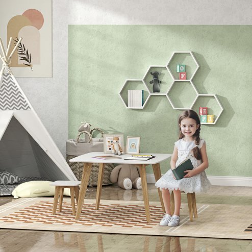 AIYAPLAY Kids Table and Chair Set, 3-Piece Toddler Furniture Set, Activity Play Table Chair Set for Playroom, Bedroom, Nursery, Classroom, for Ages 3-8 Years, White