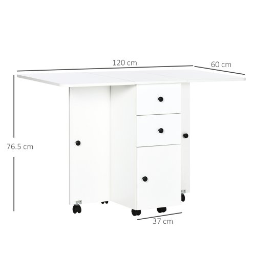 HOMCOM Folding Dining Table for 4-6, Rolling Drop Leaf Table on Wheels with Storage Drawers, Cabinet and Open Shelf for Kitchen, Dining Room