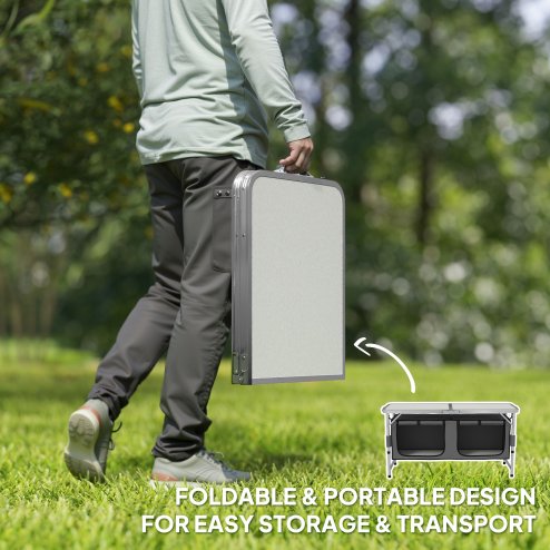 Outsunny 4ft Folding Camping Cupboard Kitchen, Height Adjustable Aluminium Camping Table with Storage, Lightweight Picnic Table for Outdoor Garden BBQ Party