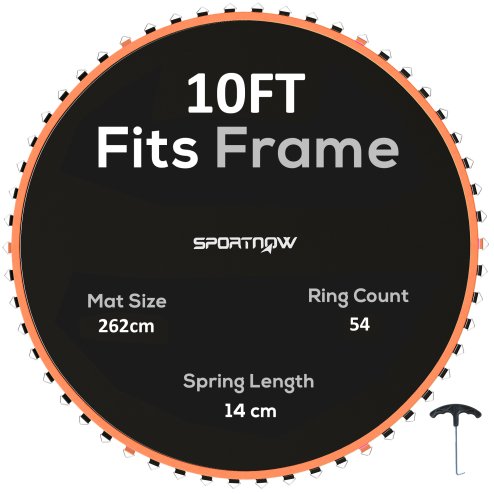 SPORTNOW Trampoline Replacement Mat with Eight Rows of Stitching, Spring Pull Tool, 54 V-Hooks, for 10ft Trampoline, Using 14cm Springs, Trampoline Jumping Mat, Orange