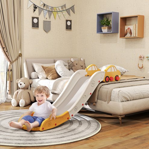 AIYAPLAY Kids Slide, Indoor Toddler Sofa Slide with Extended Length for Bed, Stairs, Easy to Assemble and Store, Yellow