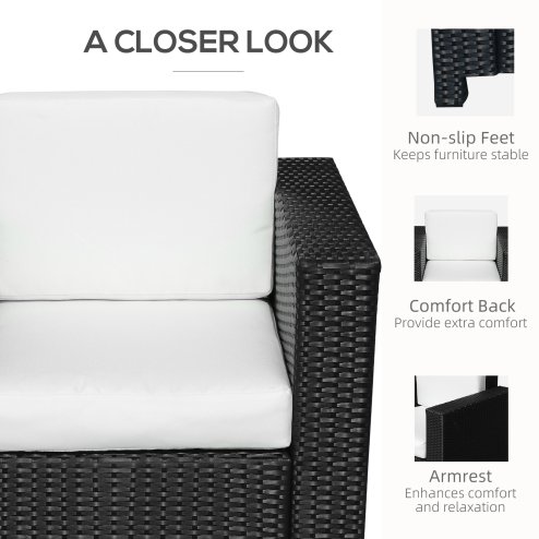 Outsunny Single Seater Rattan Chair, PE Wicker Garden Armchair with 10 cm Thickened Cushion, All-Weather Rattan Garden Chair with Armrests, Black