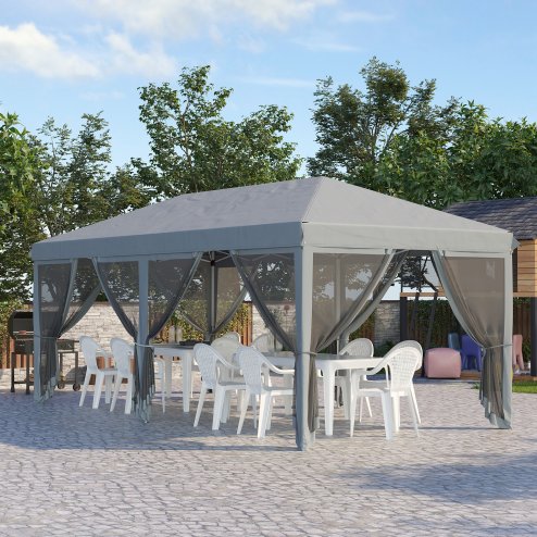 Outsunny 3 x 6m Pop Up Gazebo, Outdoor Canopy Shelter, Marquee Party Wedding Tent with 6 Mesh Walls and Carry Bag, Grey