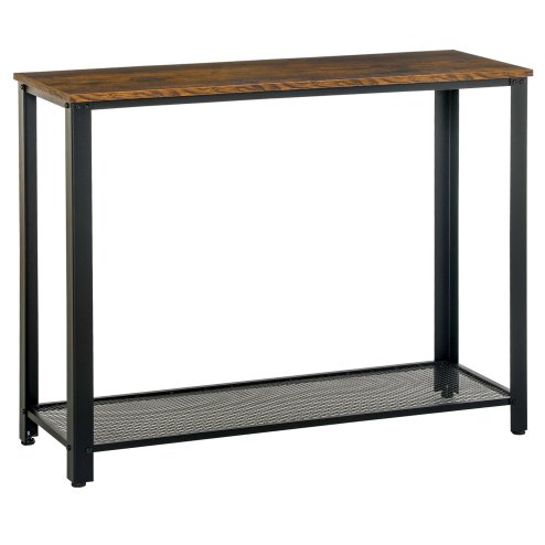 HOMCOM Industrial Console Table Entryway Table w/Bottom Mesh Shelf Metal Frame Vintage Sofa Table for Hallway, Living Room, Rustic Brown