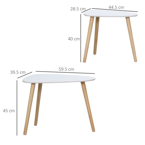 HOMCOM Nesting Coffee Table, Set of 2 Side Tables, Stacking End Tables with Solid Wood Legs, for Living Room Bedroom