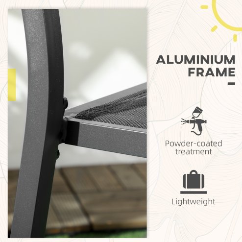 Outsunny 2 Pieces Garden Dining Chairs, Aluminium Outdoor Armchair for 2 with Breathable Mesh Fabric, Stackable Design, Black