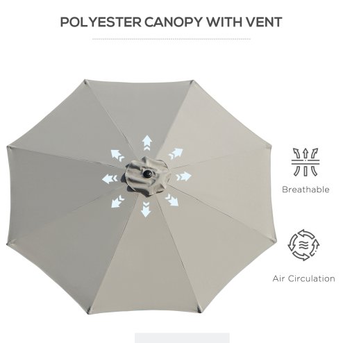 Outsunny 3(m) Garden Parasol Umbrellas, Outdoor Sun Shade with 8 Ribs, Tilt and Crank Handle for Balcony, Bench, Garden, Light Grey