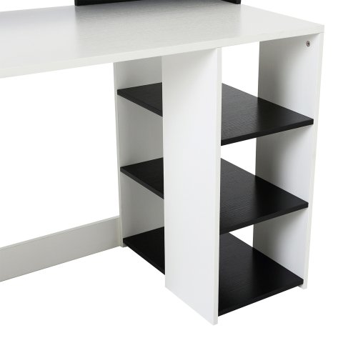 HOMCOM Computer Desk with Drawers and Storage Shelves, Office Desk Writing Table with Printer Stand, Large Workstation for Study Play Work Home Office, 137 x 55 x 92cm, Black and White