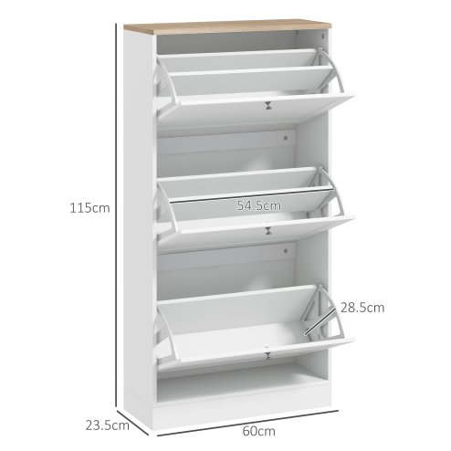 HOMCOM Shoe Cabinet with 3 Flip Drawers, Narrow Shoe Storage Cabinet for 18 Pairs, Freestanding Slim Shoe Rack for Entryway, Hallway