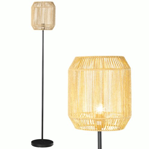 HOMCOM Farmhouse Wicker Floor Lamp, Standing Lamp with Hand Woven Rattan Lampshade, Lamps for Living Room, Bedroom, Bulb not Included, Natural