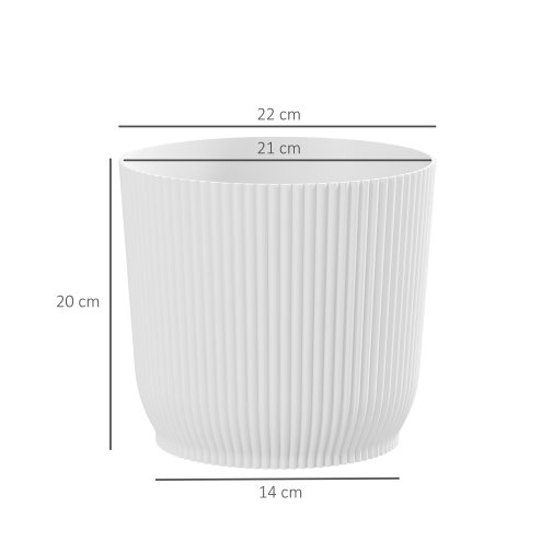 Outsunny Set of 3 Plastic Round Plant Pots Outdoor 22cm, Garden Planters, Flower Pots for Garden Decoration, Patios, Indoor, Outdoor, Home, White