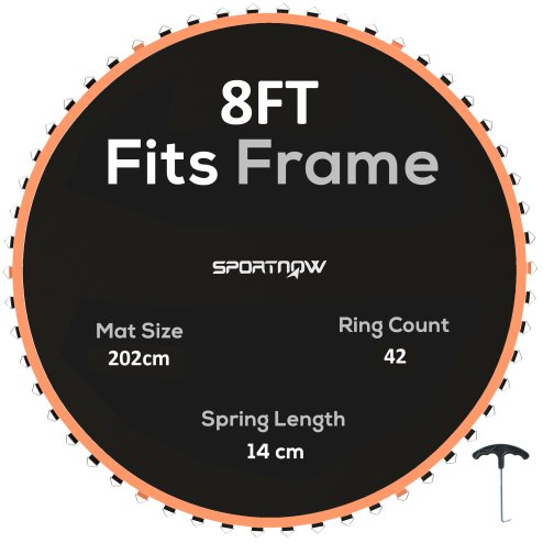 SPORTNOW Trampoline Replacement Mat with Eight Rows of Stitching, Spring Pull Tool, 42 V-Hooks, for 8ft Trampoline, Using 14cm Springs, Trampoline Jumping Mat, Orange