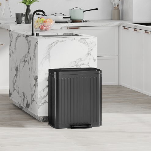 HOMCOM Dual Kitchen Bin, 2 x 20L Double Bin for Recycling and Waste, Fingerprint-proof Pedal Bin with Soft-Close Lid, Removable Inner Buckets