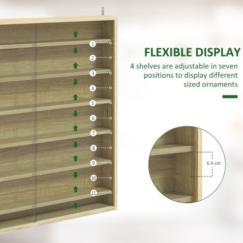 HOMCOM 7-Tier Wall Mounted Display Cabinet, Display Case with 6 Adjustable Shelves, Glass Doors for Home Office Ornaments 83x80cm, Oak