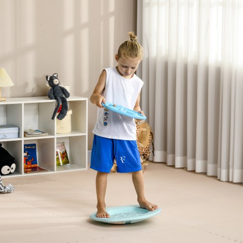 ZONEKIZ 2 in 1 Balance Board Kids Wobble Board with Ball, for Ages 3-6 Years - Blue
