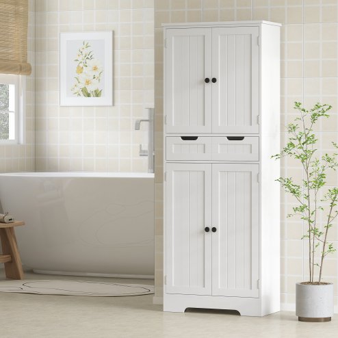 HOMCOM Tall Bathroom Cabinet, Freestanding Storage Cupboard, Bathroom Storage Cabinet with Drawer, Adjustable Shelf and Doors, 60 x 30 x 160 cm, White