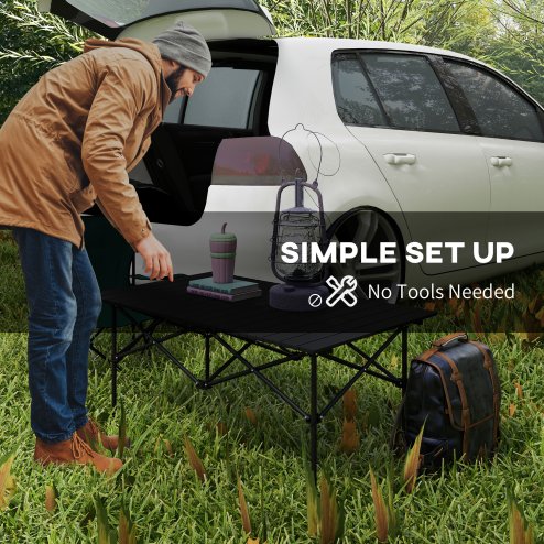 Outsunny Portable Camping Table, 3ft Lightweight Folding Aluminium Picnic Table with Roll Up Top, Carry Bag for Outdoor Camping, Picnic, Hiking, Cooking, BBQ, Fishing, Black