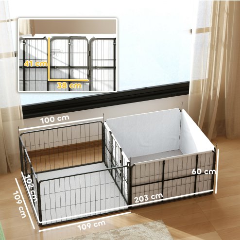 PawHut Whelping Box for Dogs, Puppies, 7 Panel Dog Playpen with Two Rooms, Washable Whelping Pads, Water-Resistant Oxford Fabric, Two Doors, for Small and Medium Dogs