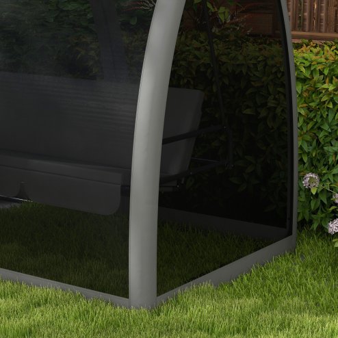 Outsunny 3 Seater Swing Chair 2 in 1 Garden Swing Seat Bed Convertible Outdoor Rocking Bench Bed with Water-Resistant Roof, Zipped Door and Mosquito Netting, Grey