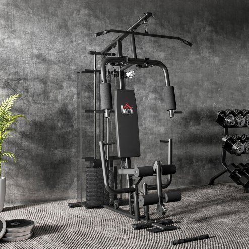 HOMCOM Home Gym Equipment, Multi Gym Workout Station with 45Kg Weight Stack, Chest Station, Butterfly Press & Leg Developer for Strength Training, Black