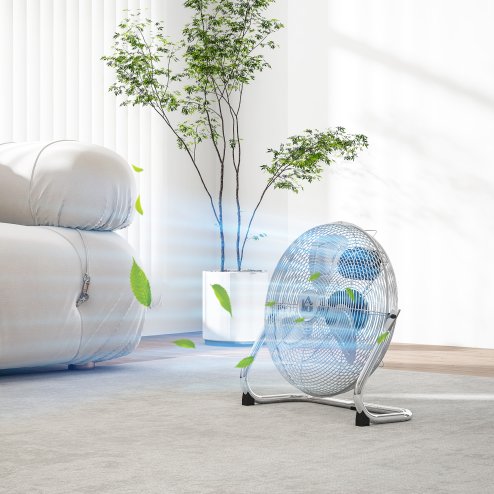 HOMCOM 14 Inches Chrome Metal Floor Fan, High Velocity 3-Speed Home Gym with Adjustable Head, Portable Desk & Table Fan Air Circulator for Home Office, Powerful Airflow, Quiet Operation