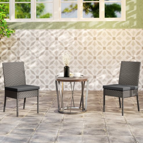 Outsunny 2 Pieces PE Rattan Garden Chairs with Cushion, Patio Wicker Dining Chairs with Backrest for Patio, Deck, Garden, Dark Grey