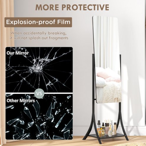 HOMCOM Full Length Mirror, Free Standing Floor Mirror, Full Body Mirror with Adjustable Angle and Storage Shelf for Living Room, Bedroom, Hallway, 108 x 37cm, Black