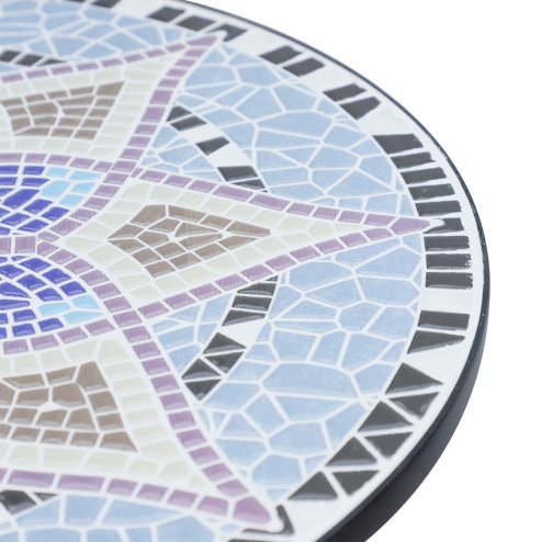 Outsunny 60 cm Mosaic Garden Table, Small Round Outdoor Side Table with Ceramic Top, Plant Stand for Patio, Balcony, Blue and White