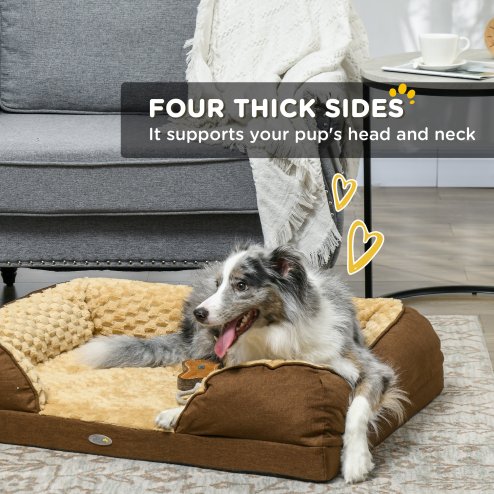PawHut Dog Sofa Bed Pet Bed Dog Mattress with Removable Washable Cover, Anti-Slip Bottom, for Medium Sized Dogs, 90L x 69W x 21Hcm - Brown