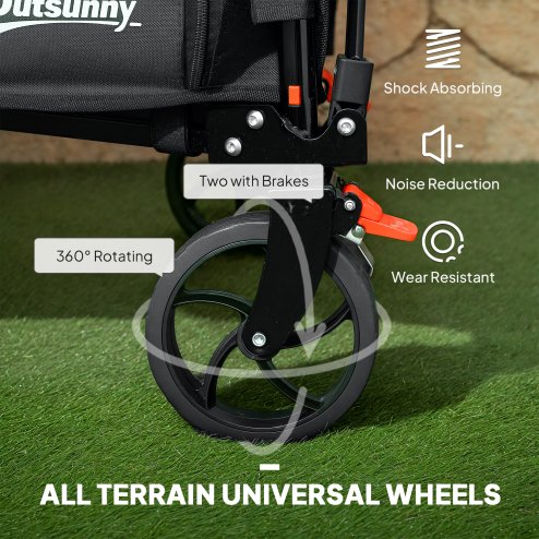 Outsunny Folding Trolley on Wheels, 150L Collapsible Wagon Festival Trolley Cart with Openable Sides, Adjustable Handle and Brakes for Shopping Camping Beach and Garden, Black
