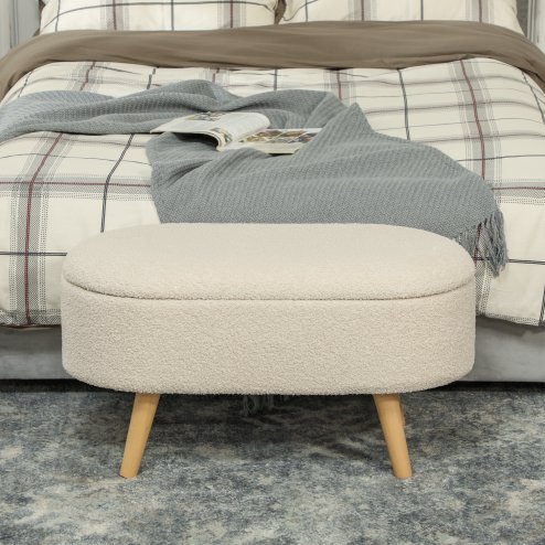 HOMCOM Ottoman Storage Bench, Padded Bedroom Bench with Storage and Lid, Foot Stool for Hallway, Living Room, Cream White
