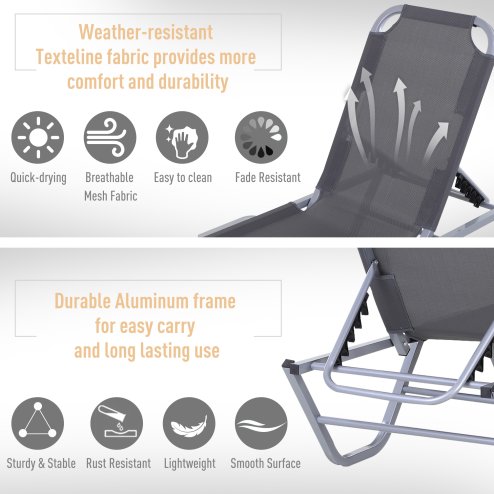 Outsunny Sun Lounger Relaxed Recliner with 5-Position Adjustable Backrest Aluminium Frame for Pool or Sun Bathing Light Grey