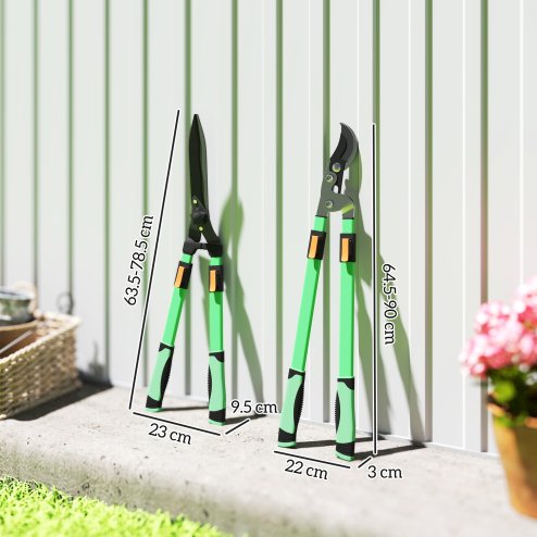 Outsunny 2 Pcs Garden Shears Set, Tree Lopper, Hedge Shears with Telescopic Extendable Handles, Garden Shears for Hedges, Shrubs and Bushes, Lightweight Shrub Care Kit for Cutting, Trimming