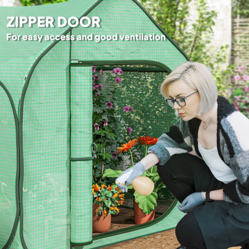 Outsunny Mini Pop Up Greenhouse with Reinforced PE Cover, Foldable Small Greenhouse with Zipper Door for Indoor Outdoor, 150 x 148 x 148 cm, Green