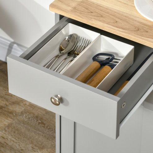 HOMCOM Modern Sideboard with Rubberwood Top, Buffet Cabinet with Storage Cabinets, Drawers and Adjustable Shelves for Dining Room, Kitchen, Grey