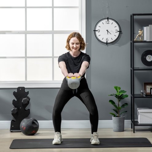 SPORTNOW Kettlebell, 4kg Kettle Bells with Handle for Home Gym Weight Lifting and Strength Training, Yellow and Grey