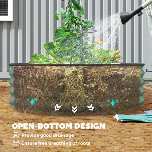 Outsunny Set of 2 Raised Beds for Garden, Outdoor Galvanised Planter Box with Plant Support Stakes, Rubber Strap Edging and Bottomless for Flower, Vegetable, 181 x 93 x 30 cm, Green