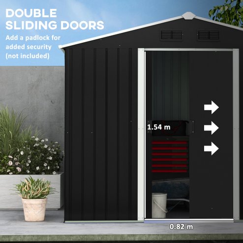 Outsunny 7.7 x 5.7ft Metal Garden Shed with Ventilation Slots and Sliding Doors, Galvanised Outdoor Tool Storage House, Grey