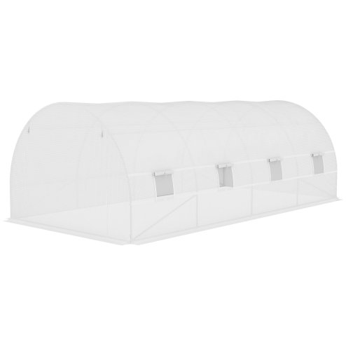 Outsunny 6 x 3 x 2m Greenhouse Replacement Cover ONLY Winter Garden Plant PE Cover for Tunnel Walk-in Greenhouse with Roll-up Windows Door Outdoor, White