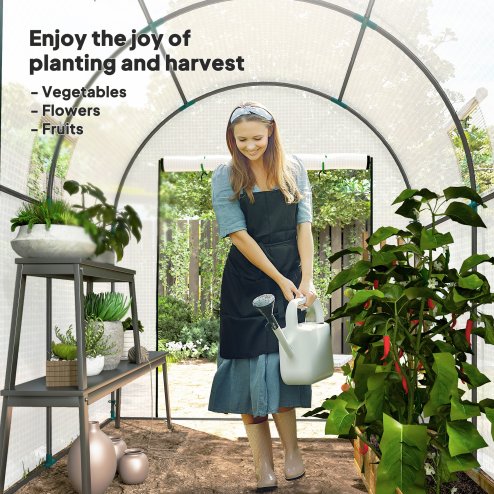 Outsunny 1.8 x 1.8 x 2m Polytunnel Greenhouse with Doors and Mesh Windows, Walk-in Grow House Tent with UV-resistant PE Cover and Steel Frame, White