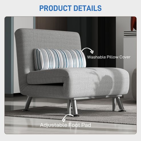 HOMCOM Single Sofa Bed, 1 Person Sleeper Foldable Lounge with Pillow