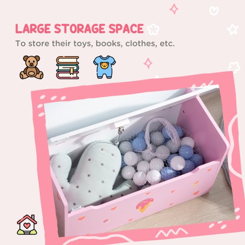 ZONEKIZ 2 in 1 Wooden Toy Box, Kids Storage Bench, Toy Chest with Safety Rod - Pink
