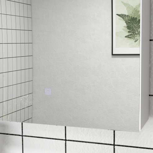 kleankin LED Lighted Bathroom Mirror Cabinet, Wall Mounted Bathroom Storage Cupboard with Adjustable Shelf, USB Powered, 90W x 15D x 70Hcm, High Gloss White