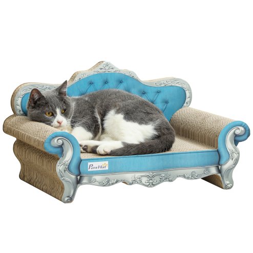 PawHut 2-in-1 Cat Scratcher, Cardboard Cat Scratching Board with Catnip, Cat Scratch Pad for Indoor Cats, 30.5 x 55 x 31.5cm, Light Blue