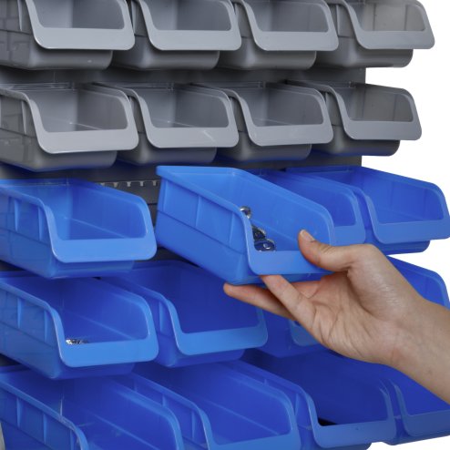DURHAND 44 Pcs On-Wall Garage DIY Storage Unit with 28 Cubes 10 Hooks 2 Boards Screws Organisation Pegboard Tool Equipment Blue