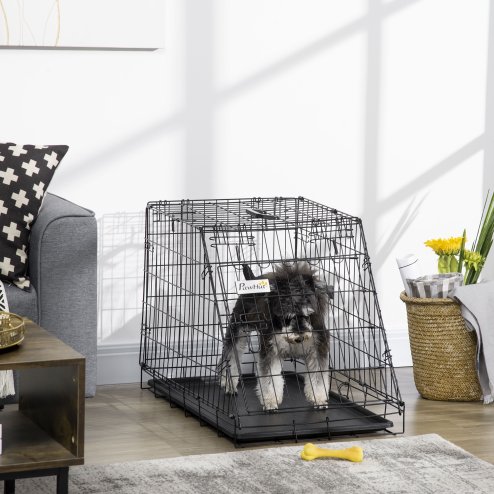 Pawhut Trapeze Collapsible Dog Pet Travel Box Cage Removable Tray 78 x 47 x 55cm