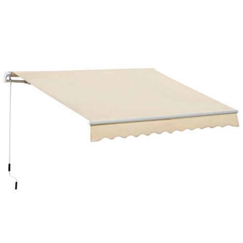Outsunny 3.5x2.5m Manual Awning Window Door Sun Weather Shade w/ Handle Thick Retractable Canopy Outdoor Garden Shield Beige